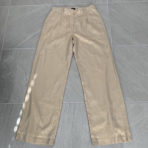 J Crew Gold Shimmer Linen Blend Wide Leg Pants US Women's 10T - Picture 1 of 6